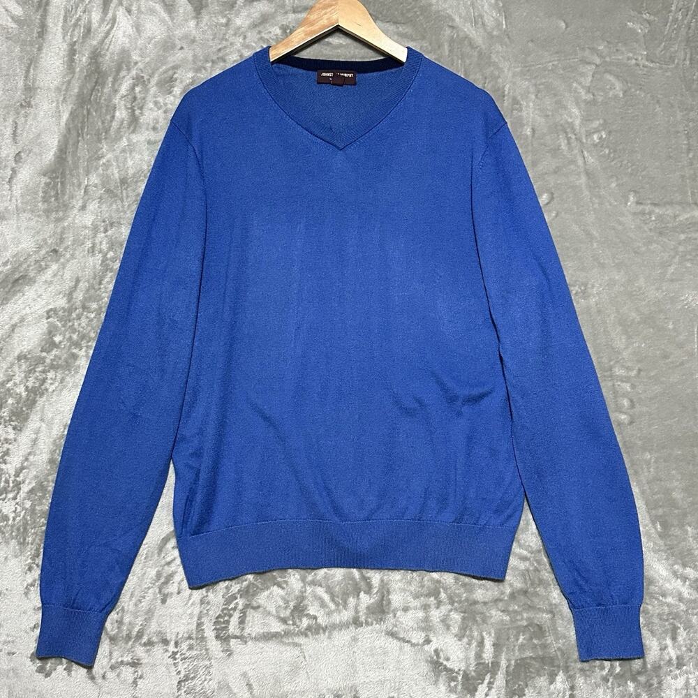 Johnston & Murphy V Neck Pullover Sweater Mens Size L Blue Silk Alpaca Blend EUC